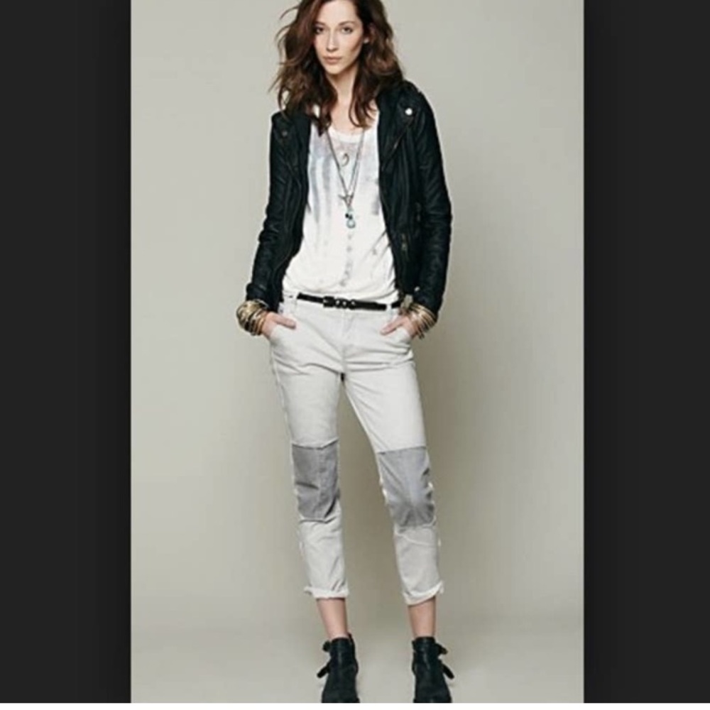 Free People Patched Twill Herringbone Gray Jeans